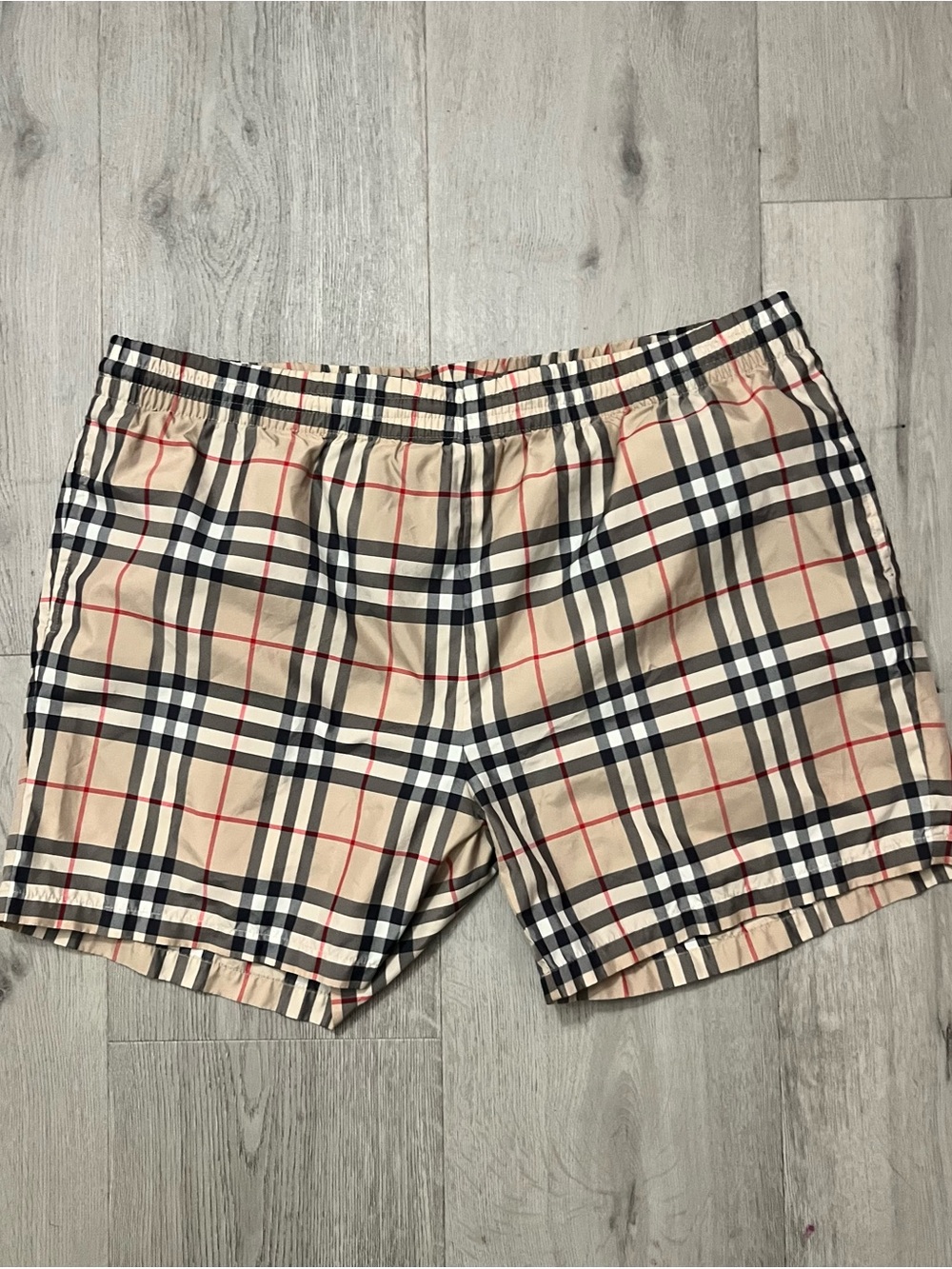 Burberry Beige Plaid Elastic Mens Swim Shorts